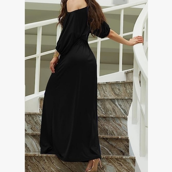 KOH KOHLong  One Shoulder Flowy 3/4  Sleeve Maxi Dress in Black Size M - Picture 3 of 14